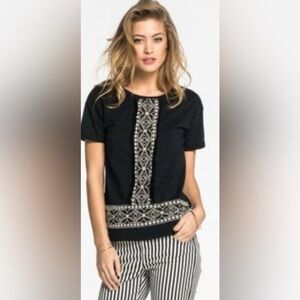 SCOTCH & SODA Embroidered Fringe Sheer Panel Tee M